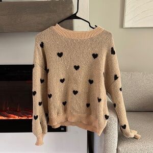 Heart Patterned Beige Sweater